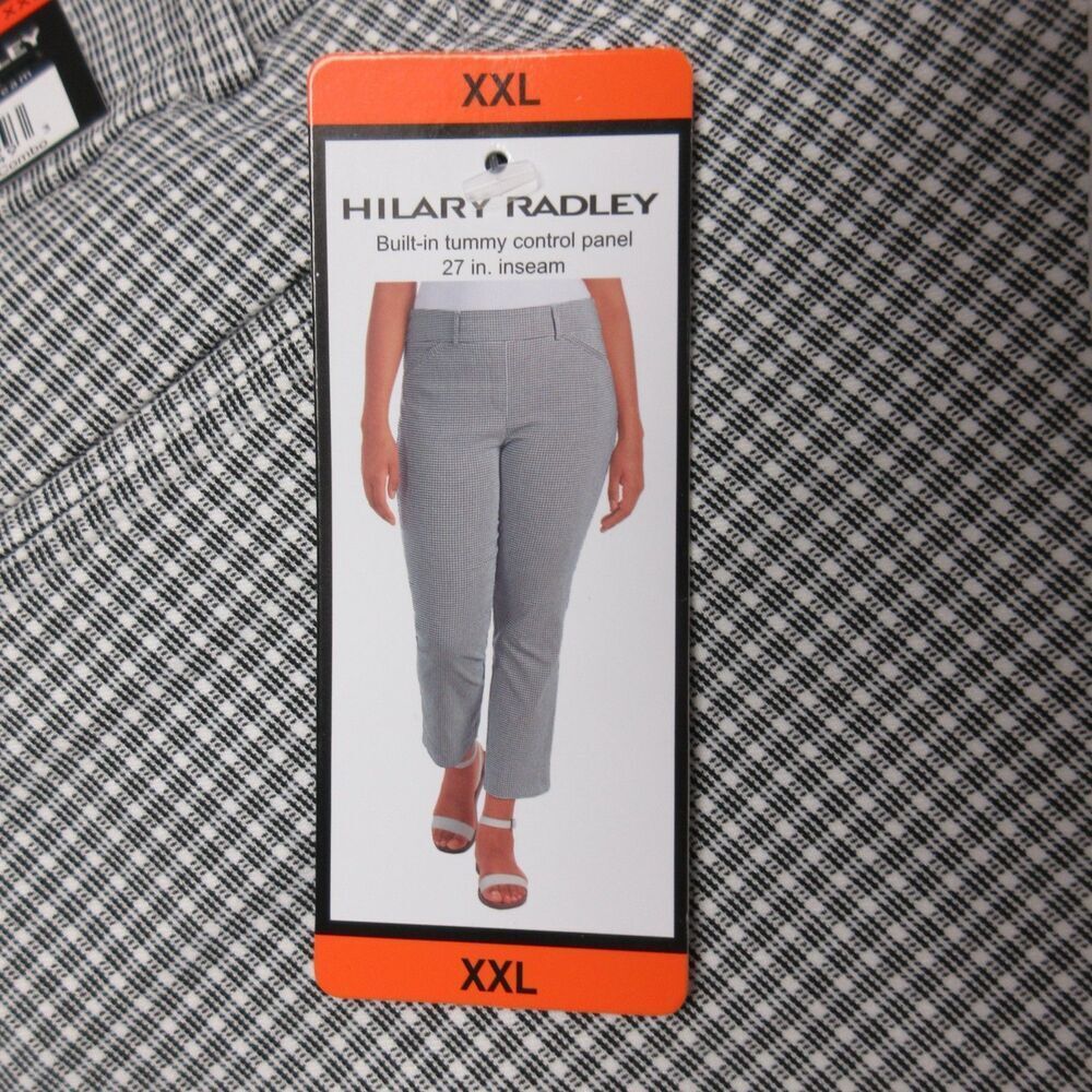 HILARY RADLEY Plaid Tummy Control Ankle Pants XXL (20) White Black Crop‎ 2XL NWT